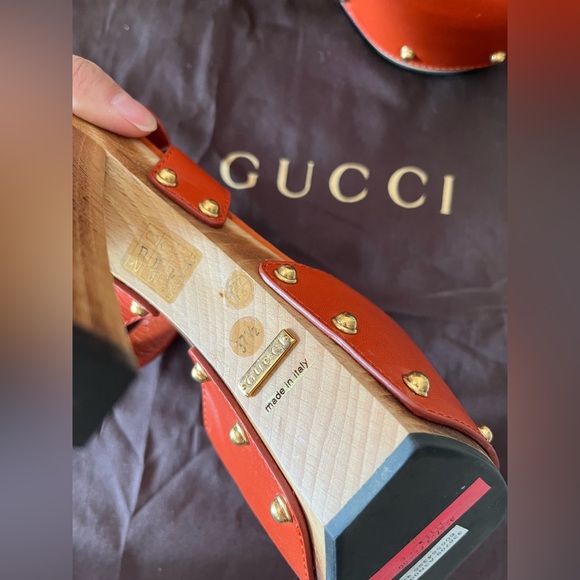 ***SOLD***New Authentic Gucci Leather Bamboo Buckle Wooden Platform Sandals - Picture 8 of 17